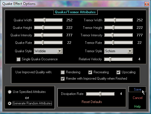 Quake Effect Options Screen