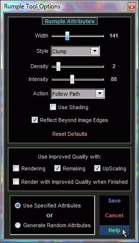 Rumple Tool Options Screen