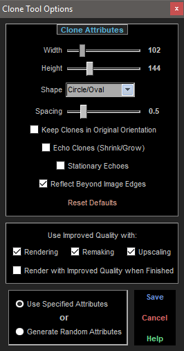 Clone Tool Options Screen