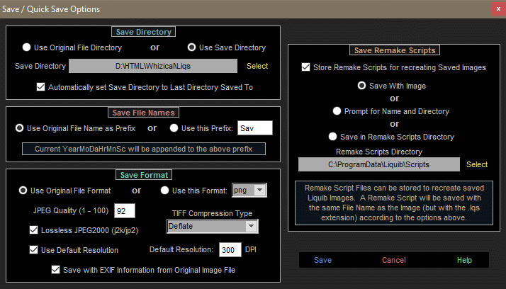 <b>Liquib</b> Save / Quick Save Options